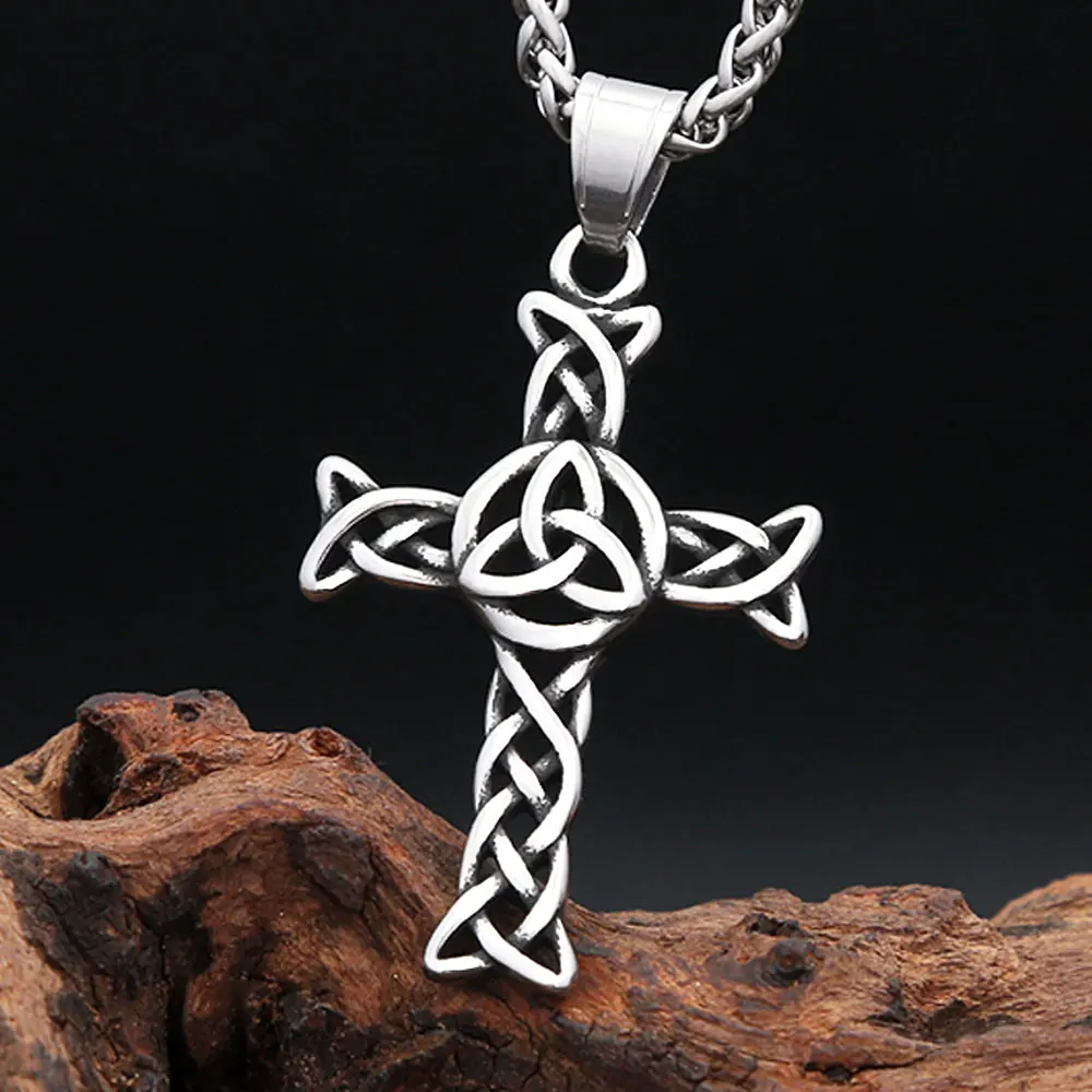 Vintage Punk Stainless Steel Cross Pendant Necklace Nordic Fashion Viking Celtics Knot Necklaces Male Amulet Jewelry Wholesale