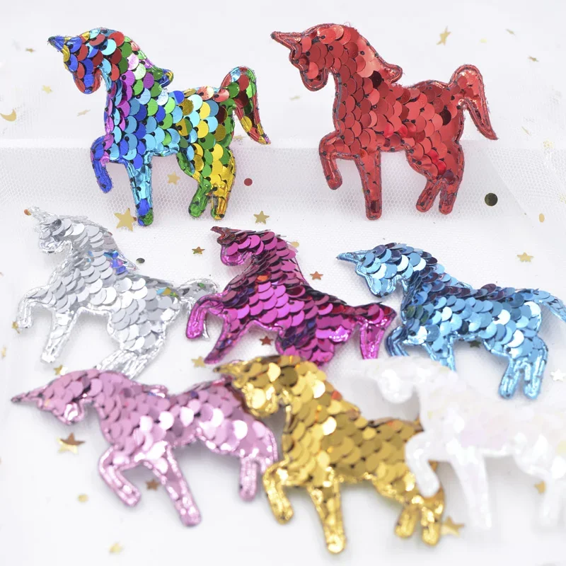 16Pcs Glitter Colorful Unicorn Appliques with Sequins Embroider Padded Patches for Clothes Sewing Supplies Hair Hat Ornament F45