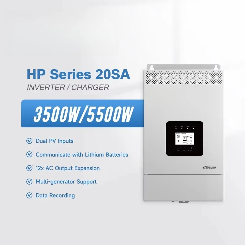 Hybrid Solar Inverter High Efficiency 48V Pure Sine Wave MPPT Charge Controller IP20 3.5KW 5.5KW Single Phase 220VAC Grid