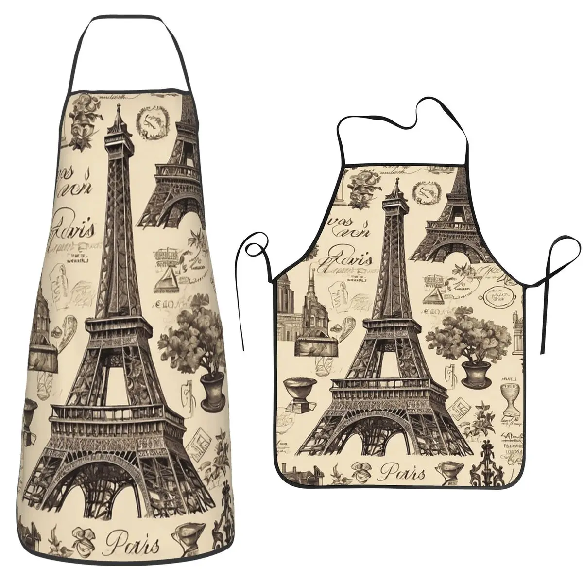 الفرنسية باريس فرنسا برج ايفل مآزر الشيف الطبخ المطبخ Tablier أكمام مريلة تنظيف المطبخ بينافور #2