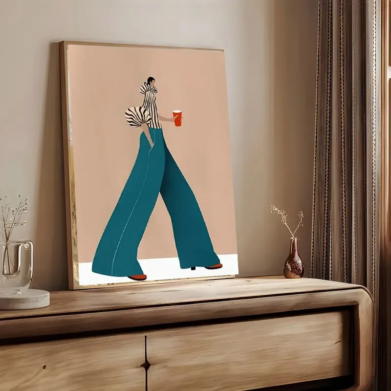 Fashionable Blue Pants Woman Poster Prints Modern Surreal Abstract Canvas Painting Wall Art Picture for Living Room Home Decor view 2