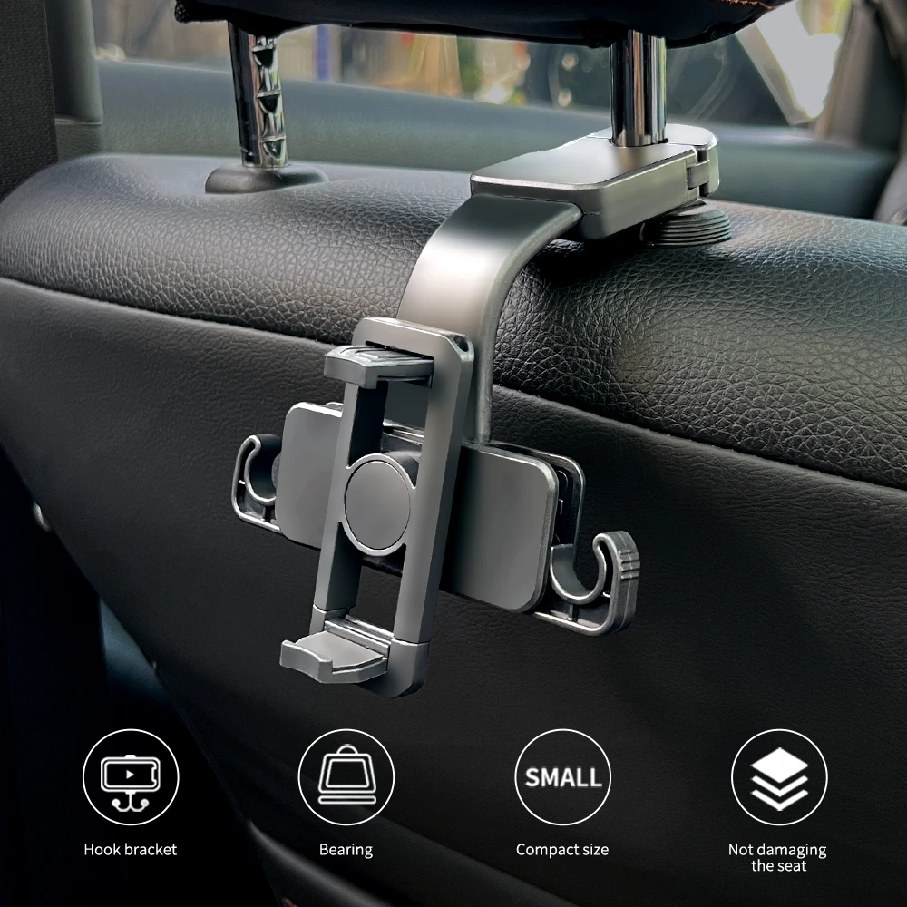 

Back Seat Car Phone Mount, Bendable Memory Hose Headrest Phone Holder With Storage Hooks, Durable Stable Car Phone Stand For Rea