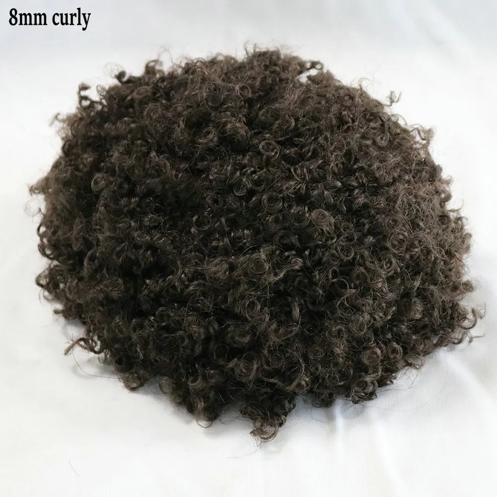8mm Afro Kinky Curly Men's Capillary Prothesis Mono PU Men Toupee Indian Human Hair Wigs 10mm/12mm Curly Hair System Man Topper