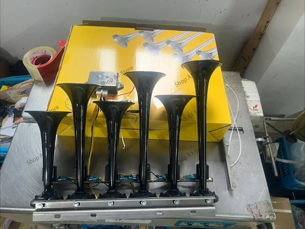 Electronic controlled metal tube music horn for trucks. Music horn with buttons. Six tubes, 36 notes.