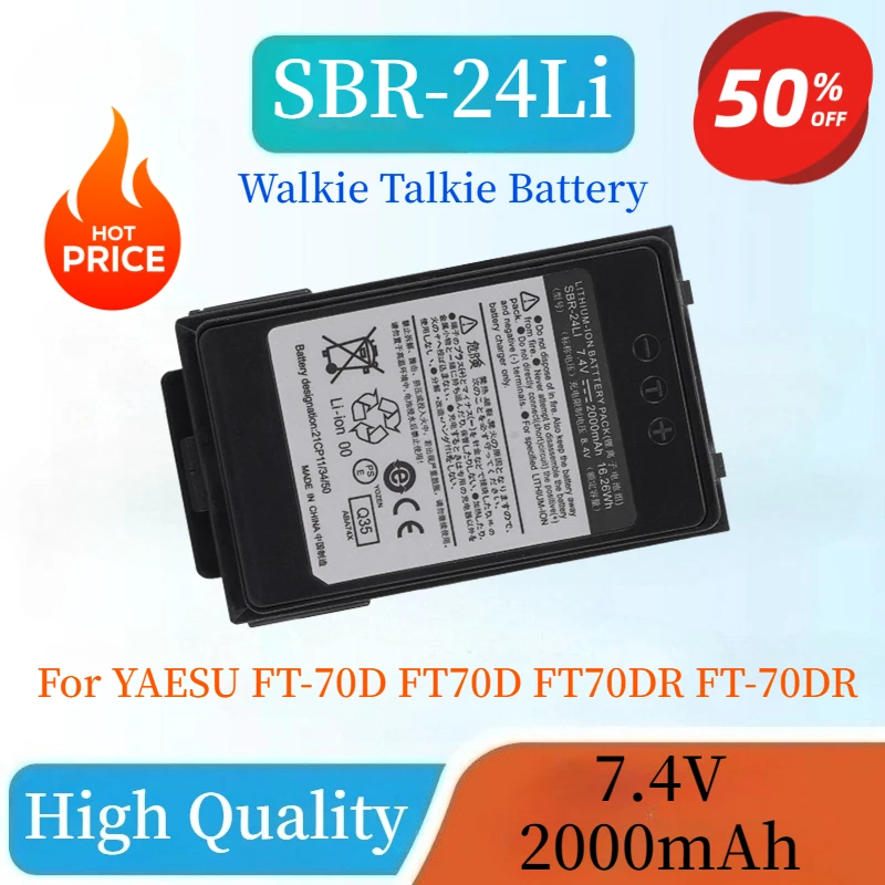 New High Quality SBR-24Li Walkie Talkie Battery 7.4V 2000mAh for YAESU FT-70D FT70D FT70DR FT-70DR FT-70DS Replacement Battery