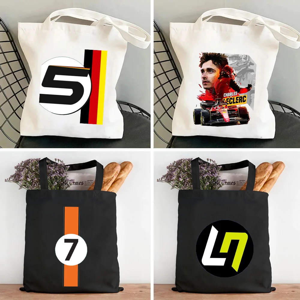 F1 Formula 1 Lando Norris Bottas Racing Car Women Canvas Shopper Bag Cotton Handbag Harajuku Tote Shoulder Lady Eco Shopping Bag