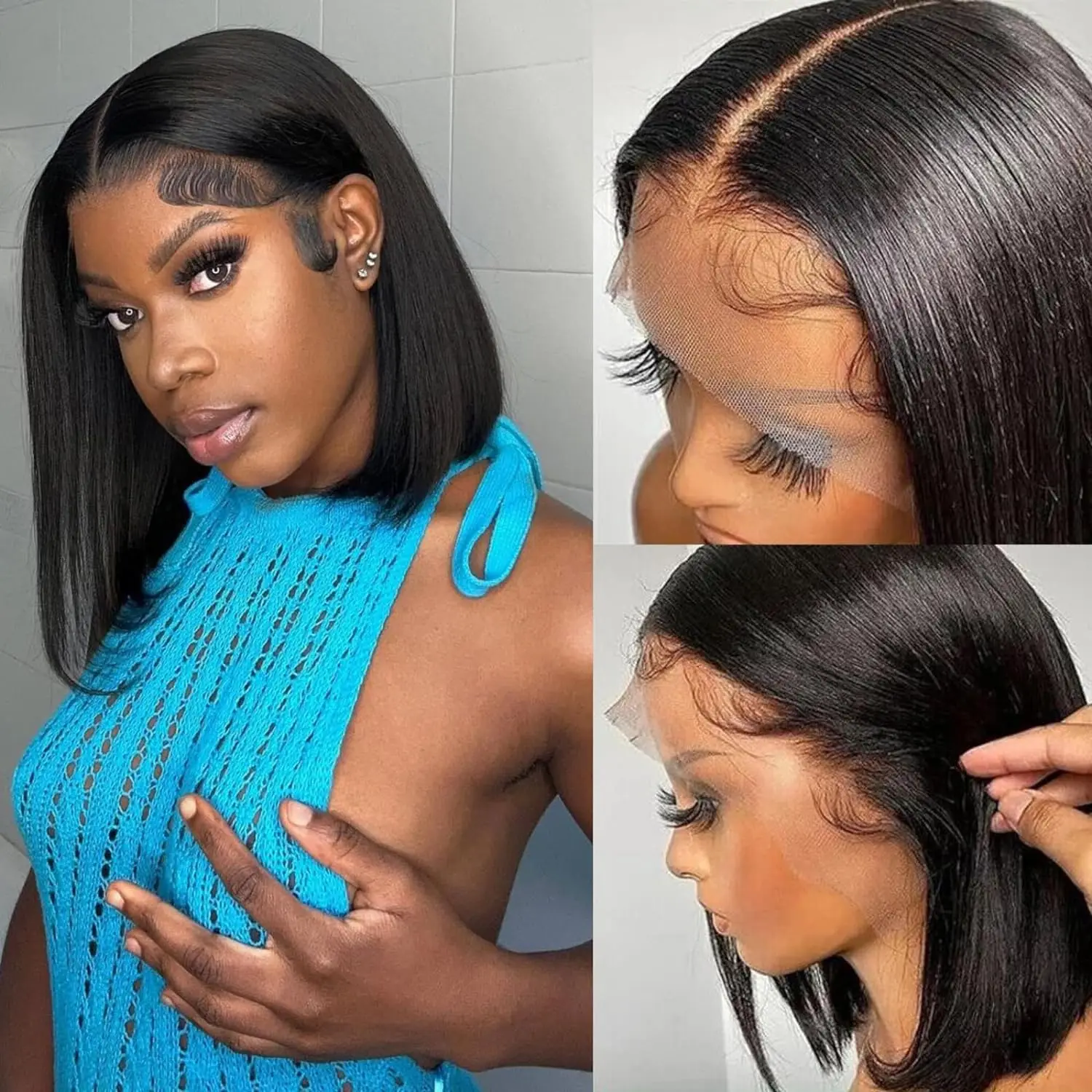 

BOB Lace Front Wig Human Hair Straight 180% Full Density 13x4 HD Transparent Lace Frontal Wigs bob hair lace front wig For Women