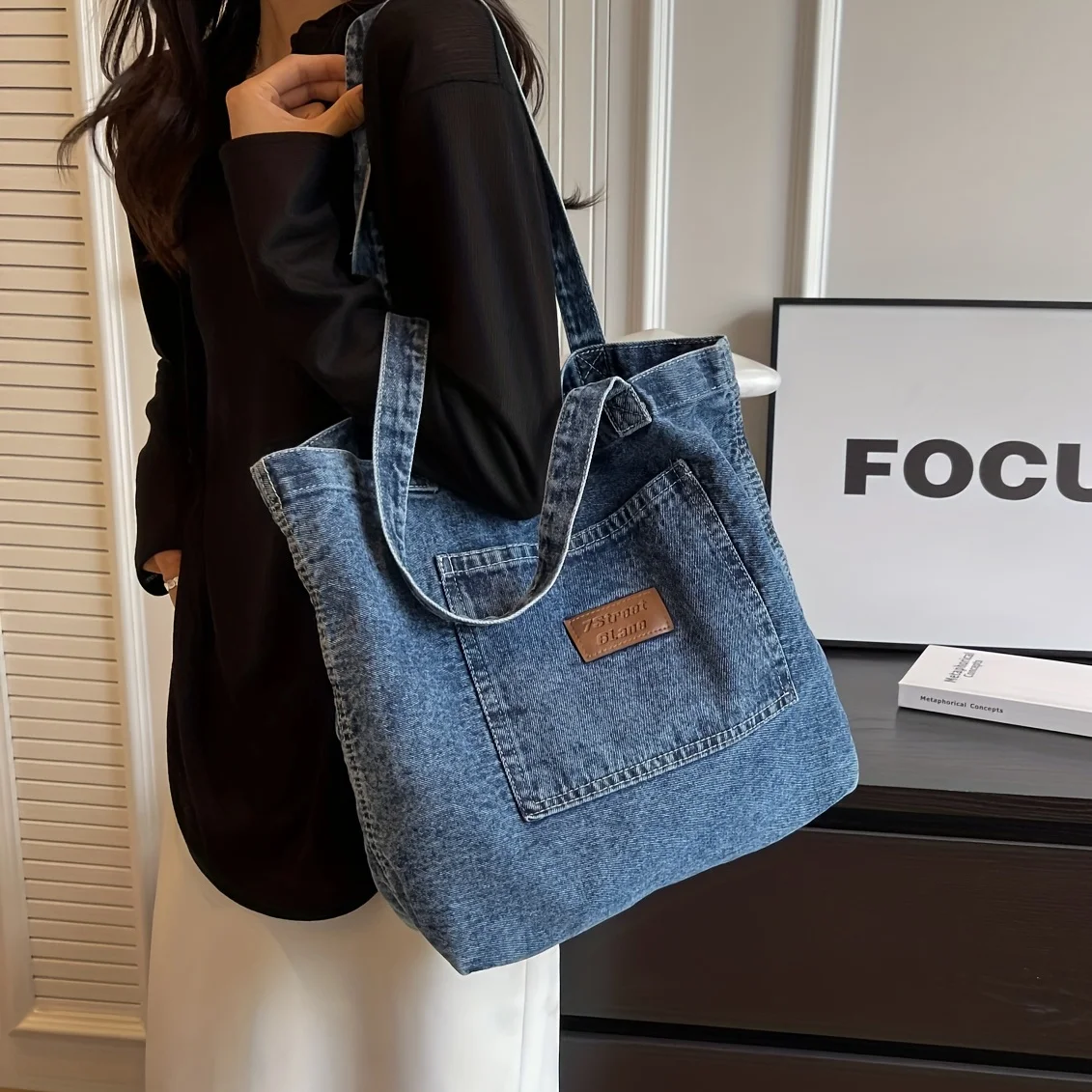 

Denim Shoulder Bag, All-Match Novelty Tote Shopping Bag, Women's All-Match Handbag