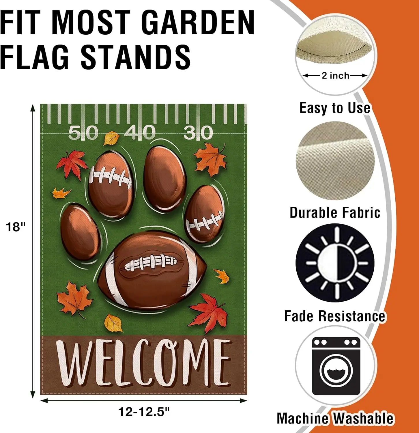 Artofy Welcome Fall Football Dog Cat Paw Small Decorative Garden Flag, Autumn Sport Game Day Maple Leaves Green Yard Lawn Outsid