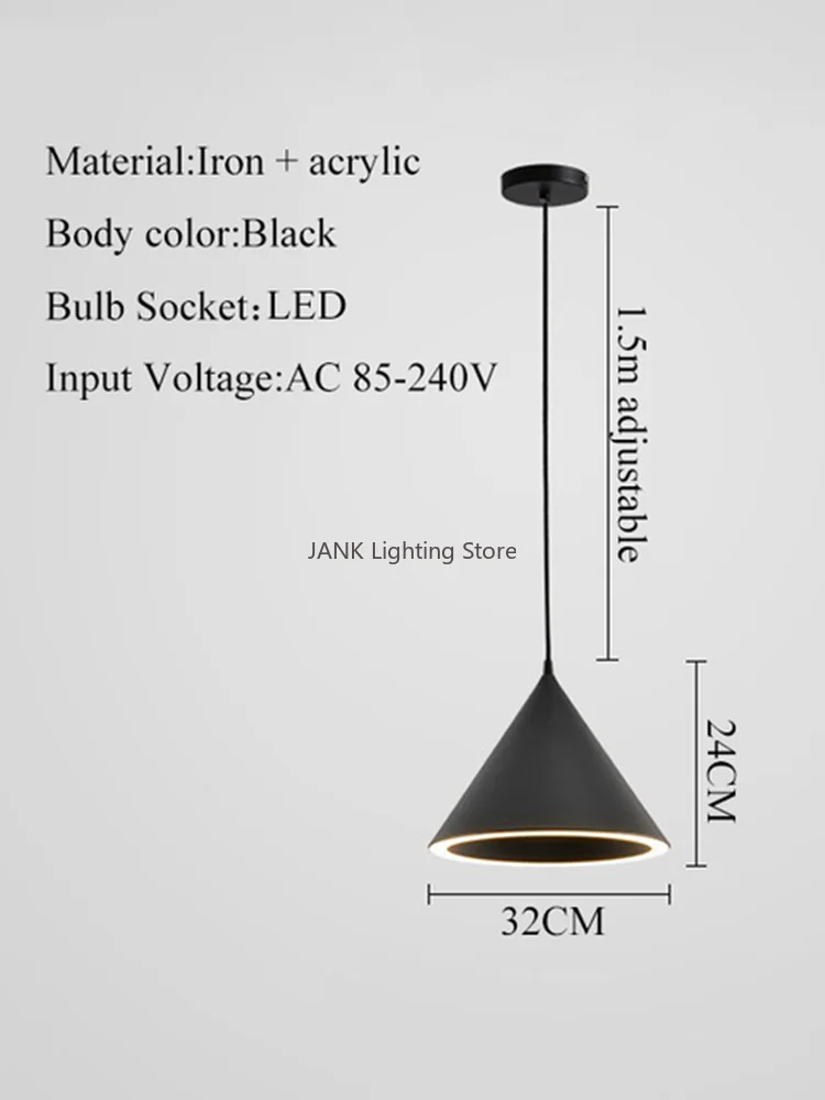 Imagem -06 - Luminária Pendente de Teto em Formato de Cone Design Nórdico para Jantar Cozinha Ilha Sala de Estar Três Métodos de Iluminação Luz Led Suspensa