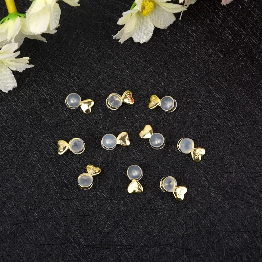 10pcs Silicone Ear Back Stoppers Gold Silver Plated Heart Ring Hamburger Ear Plugs For Jewelry Making DIY Earring Accessories