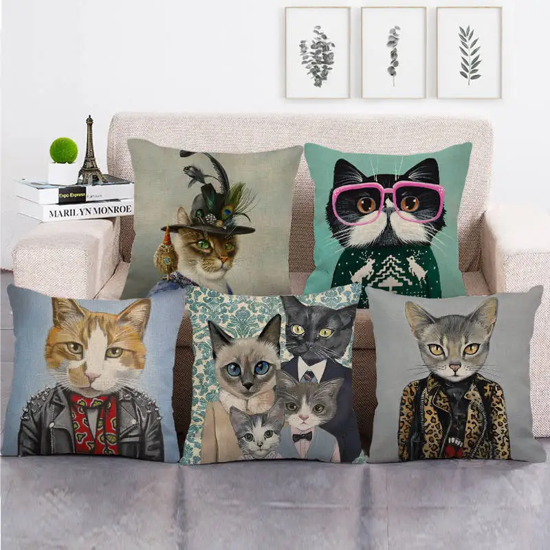 

Cute Cat Linen Pillow Cover Kawaii Kitten Pillow Case Home Decor Pillowcase for Pillow Sofa Bed Chair Girl Boy Kids Room Gift