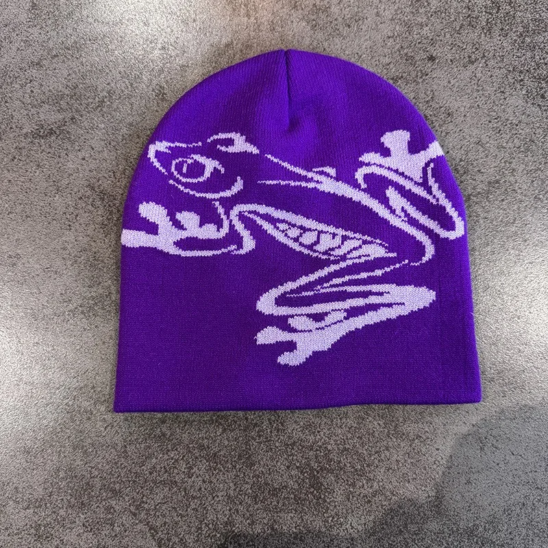 Beanie mit Baumfrosch-Aufdruck für Herren und Damen, dehnbare gestrickte Totenkopfmütze für Outdoor-Sportarten, lässige Streetwear, Unisex-Wintermütze mit Bündchen – Detail 8