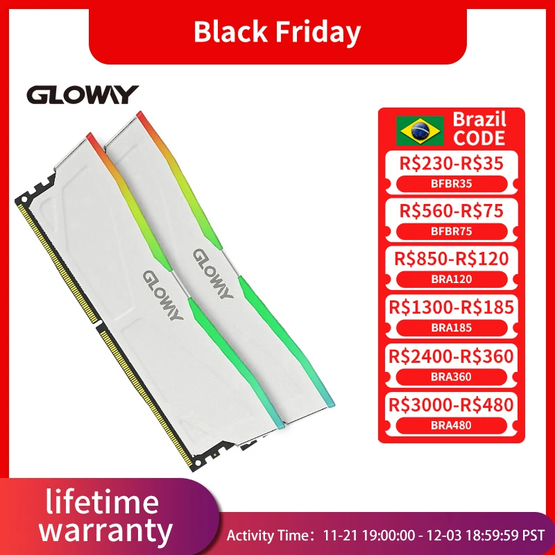 Gloway Memoria Ram DDR4 3200mhz RGB (8GBX2) 3600mhz (16GBX2) Dual Channe Memory For Desktop Gaming PC