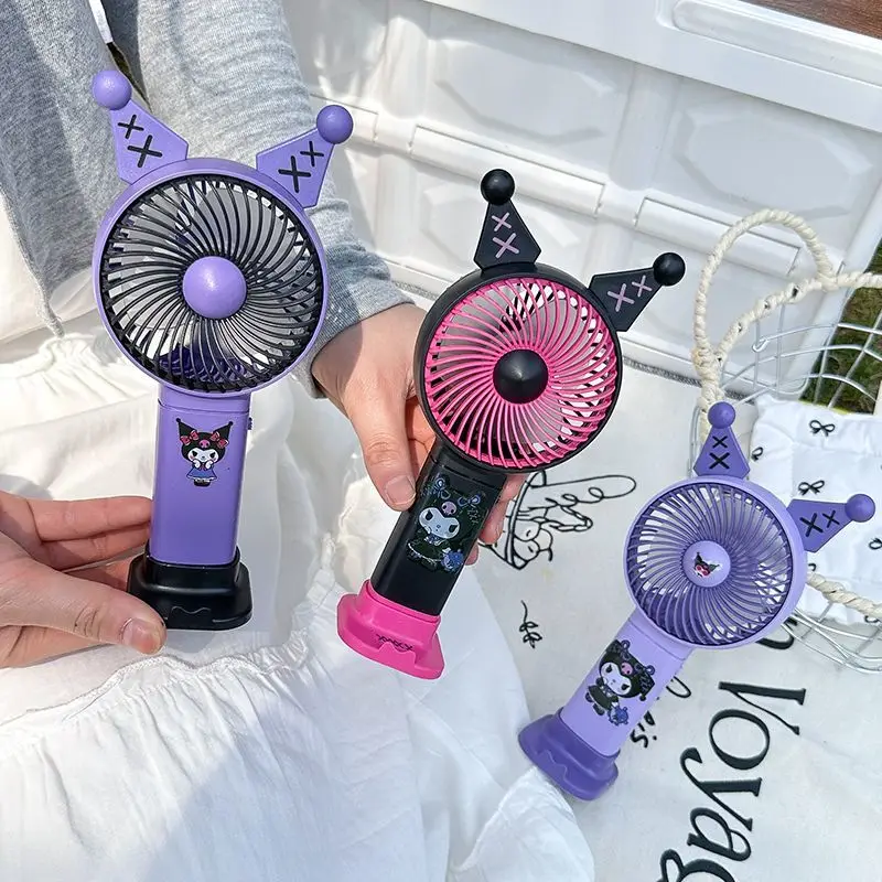 Sanrio Kuromi Cute Mini Handheld Fan Usb Charging New Portable Cartoon with Dock Student Class Desktop Mute Fan Children Gift