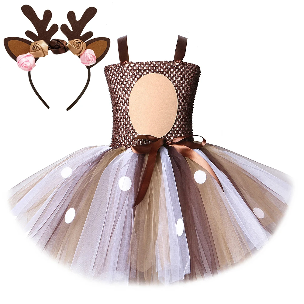 Costumes de cerf de noël pour bébés filles, robe Tutu de renne pour enfants, tenue de fête de carnaval, vêtements de nouvel an avec nœud pour cheveux