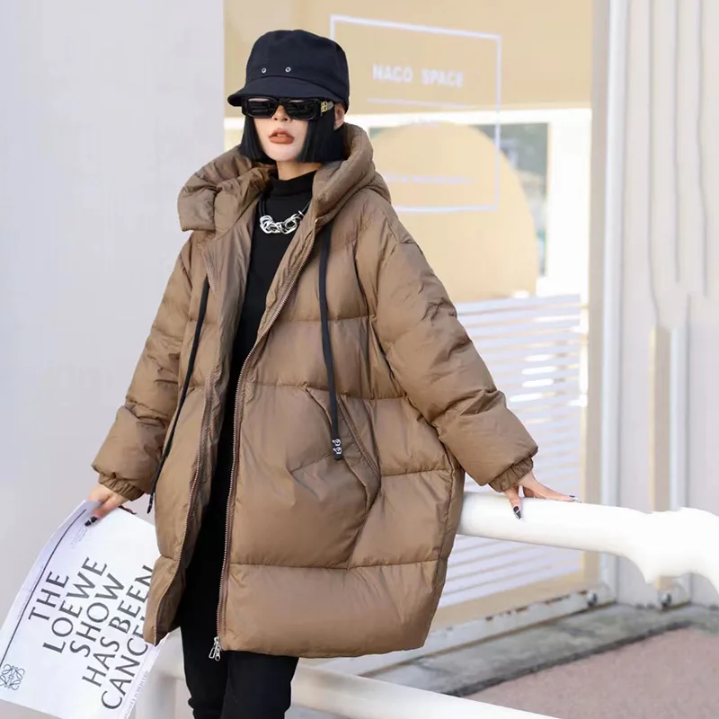 Chaqueta de plumón de invierno para mujer, chaqueta de plumón de gran tamaño con capucha cálida para ir al trabajo