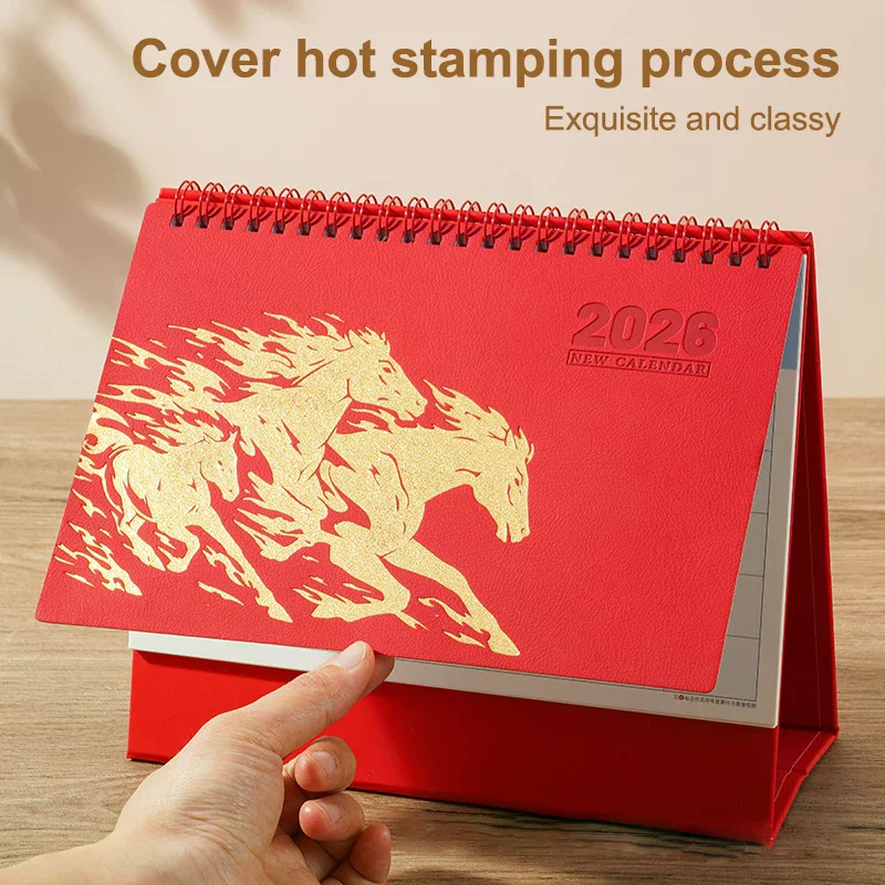 

Красный выдолбленный календарь на 2026 год с тиснением, винтажный дизайн, настольный календарь на год лошади, сувенирный календарь в китайском стиле