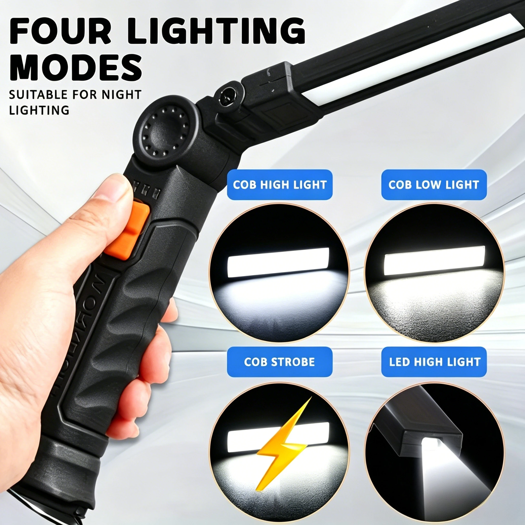 Rechargeable COB LED Work Light Magnet Base,360° Rotation,Ho