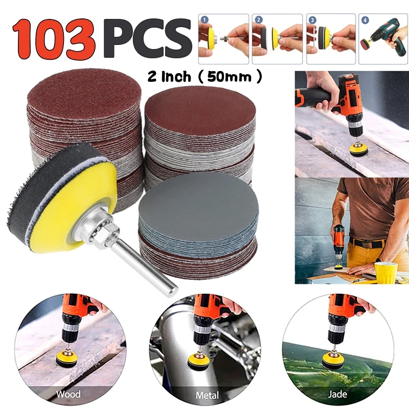 

103pcs 2" Sanding Discs Pad 80-3000 Grit Abrasive Polishing Pad Kit for Dremel Rotary Tool Angle Grinder Sandpapers Accessories