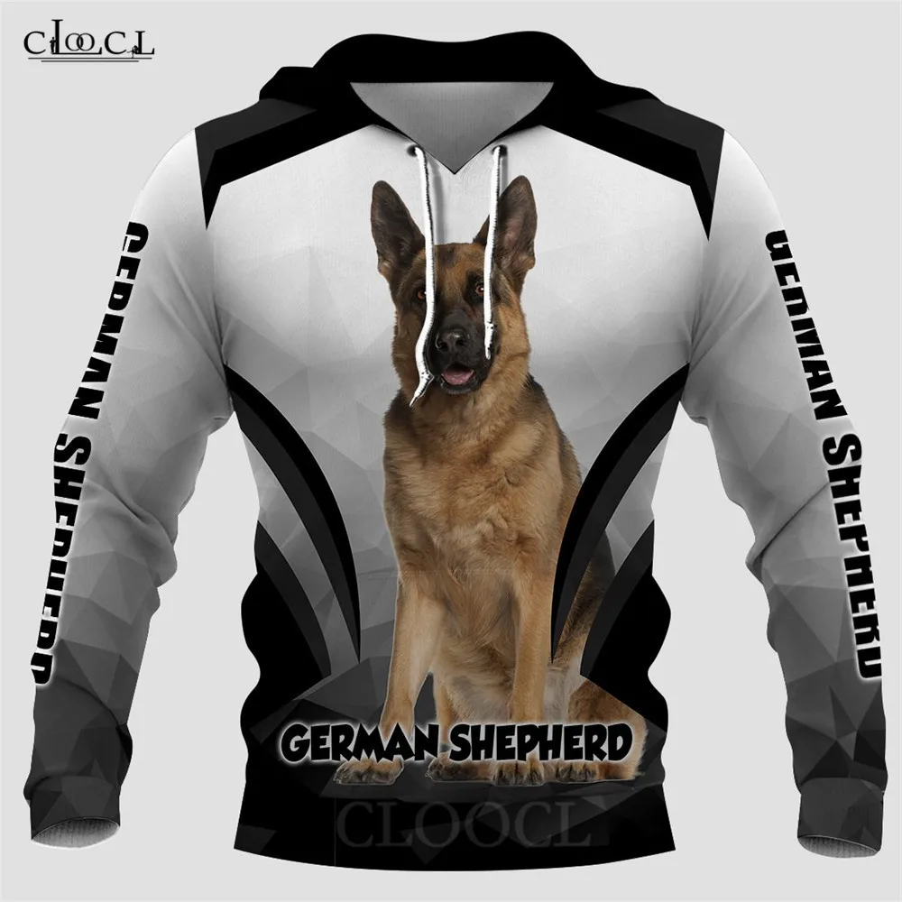 

HX Animals Hoodies 3D Graphic German Shepherd Grey Geometry Splicing Sweatshirts Pullovers Harajuku Streetwear