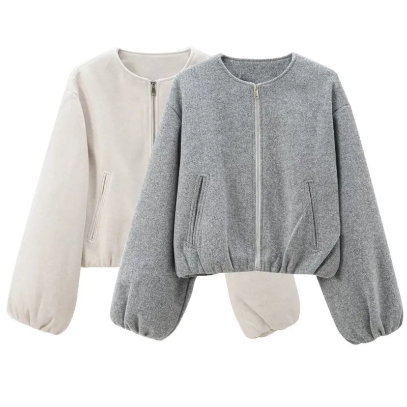 

2025 Autumn Women's New Zipper Versatile Jacket Soft Round-Collar Bomber Coat Casual Lightweight Outerwear Daily Wears