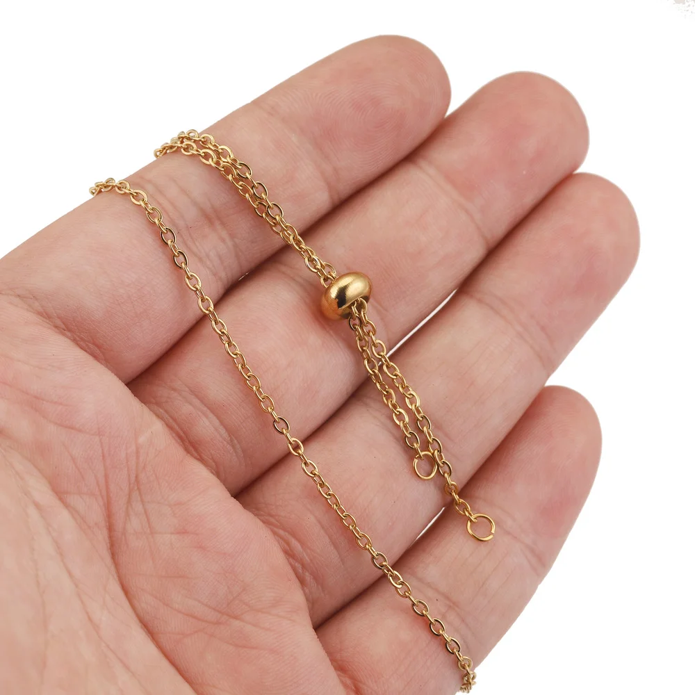 5Pcs Adjustable Stainless Steel Slider Necklace & Bracelet Cable Cuba Chains with Stopper Beads for DIY Jewelry Making Wholesale