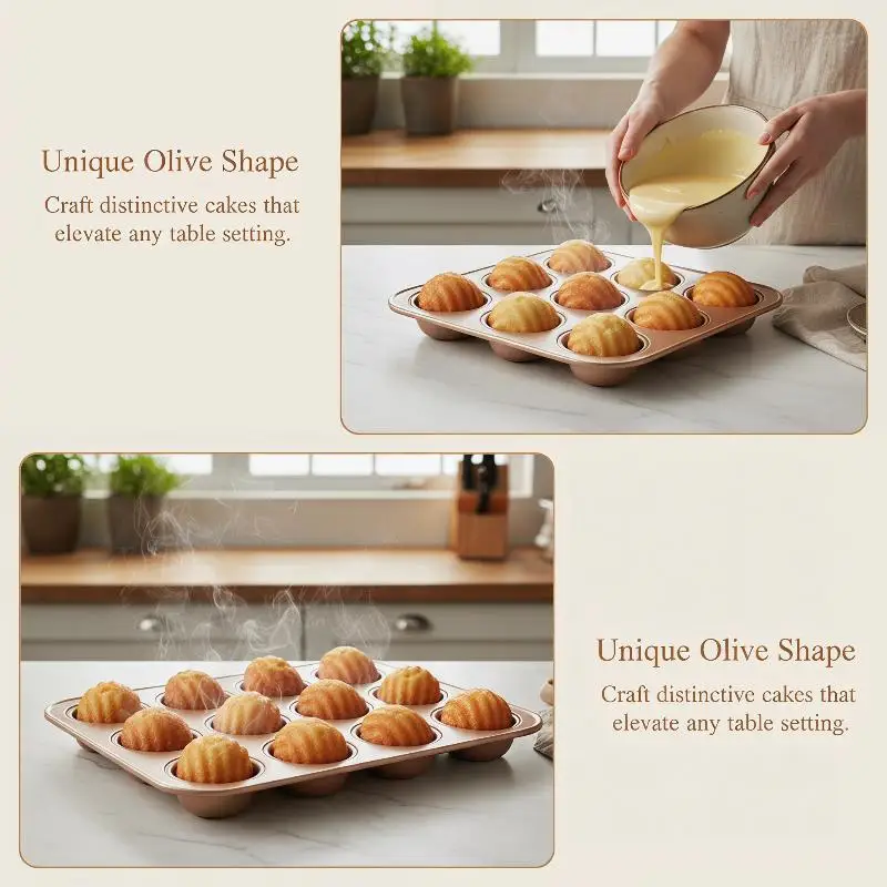 High-quality 6/9/12 Cavity Cake Mold Non-stick Coating Olive-shaped Baking Tray DIY Carbon Steel Muffins Moulds Kitchen Home