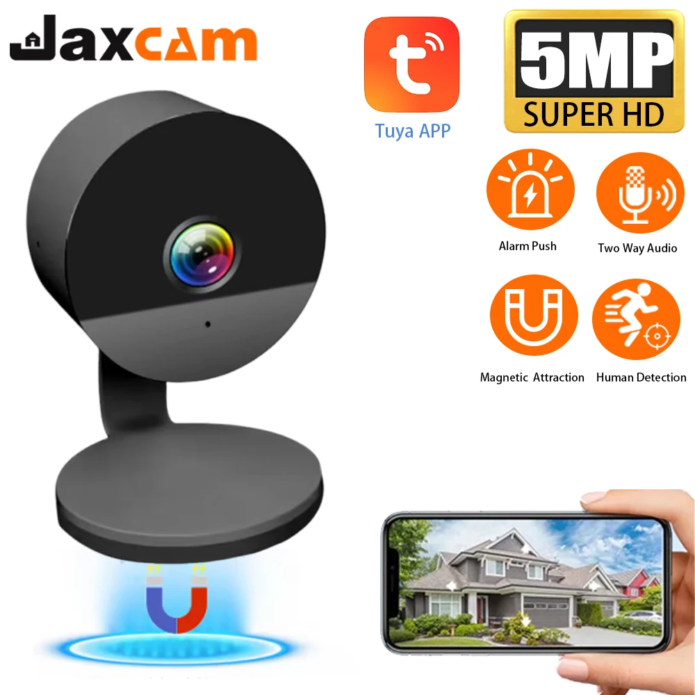 

5MP Tuya Smartlife Home Black Magnetic Mount Round Shape IP66 Wateproof Small Size IP Video Invisible Home Mini IP Camera