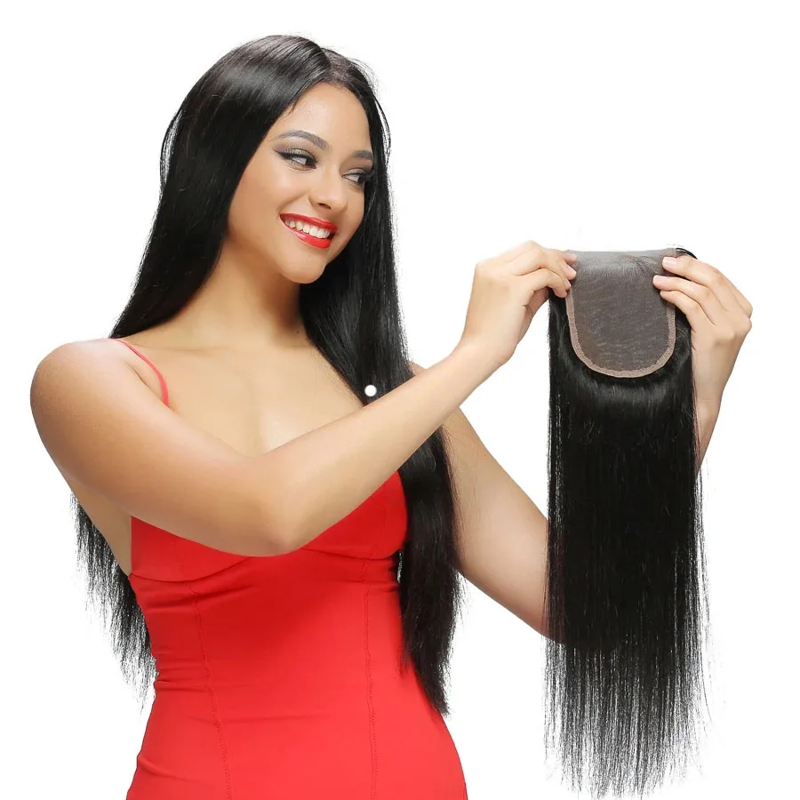 

100% человеческие волосы на сетке 4X4, прямые бразильские волосы естественного цвета, свободная деталь длиной от 10 до 24 дюймов