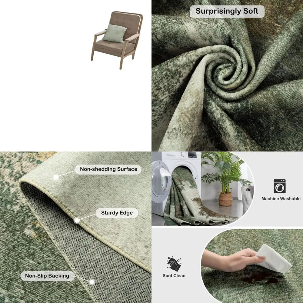 

6x9 Modern Abstract Green Faux Wool Washable Rug, Non-Slip for Living Room, Bedroom, Dining, Dorm, Playroom, Office