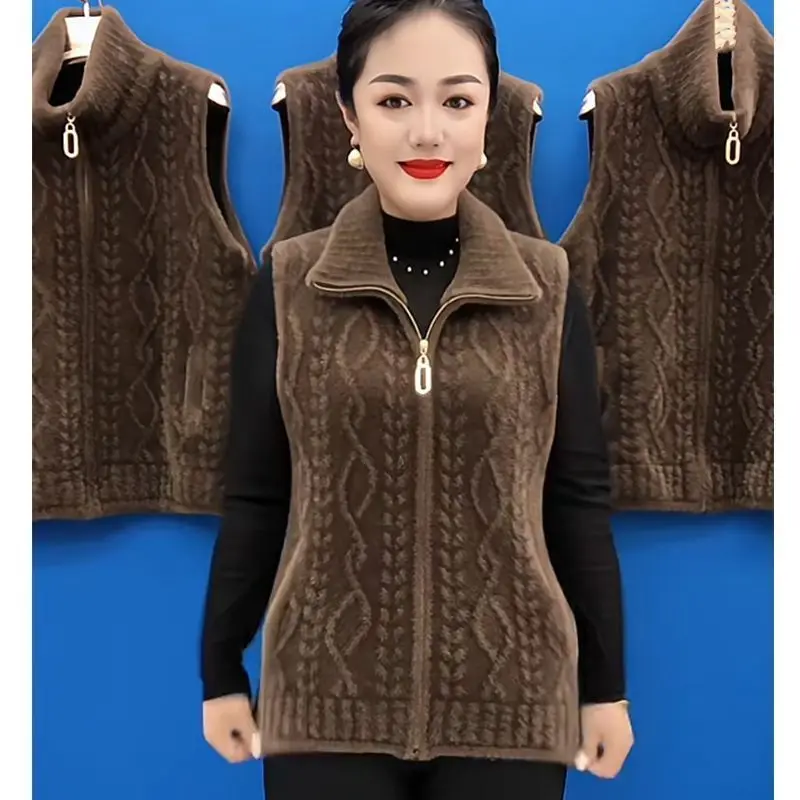 

Модный утепленный короткий бархатный жилет для женщин, осенне-зимний, свободный, повседневный, для мам, теплый, уютный, из искусственного меха норки