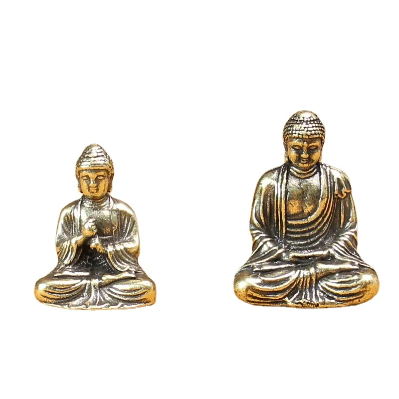 Retro Pure Brass Tathagata Small Seat Buddha Miniatures Office Living Room Car Home Decoration Accessories Festivals Gifts