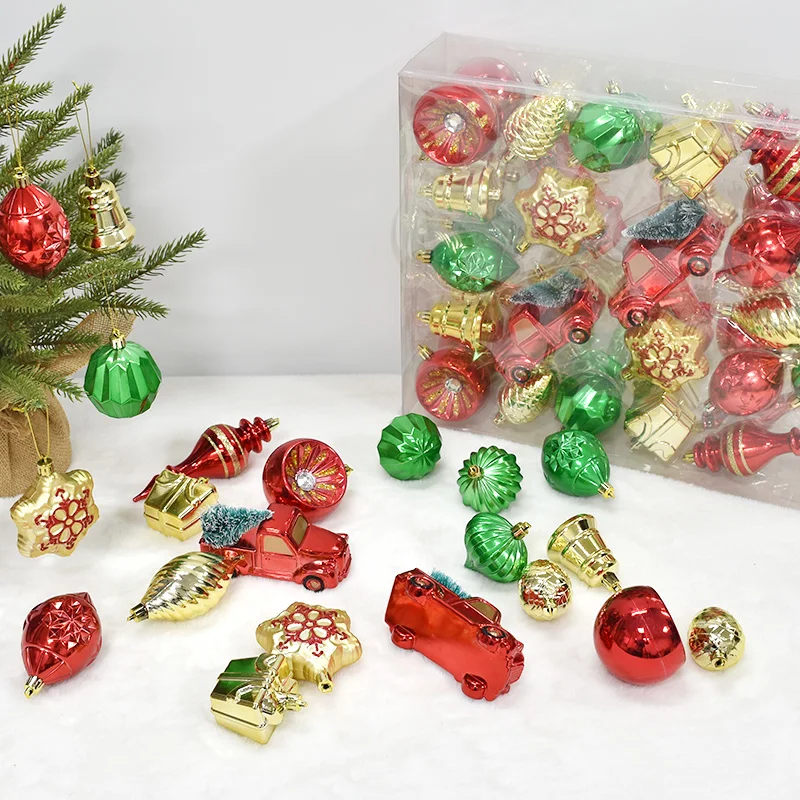 44 sets of Christmas tree rattan garland scene decoration, colorful ball hanging ornaments