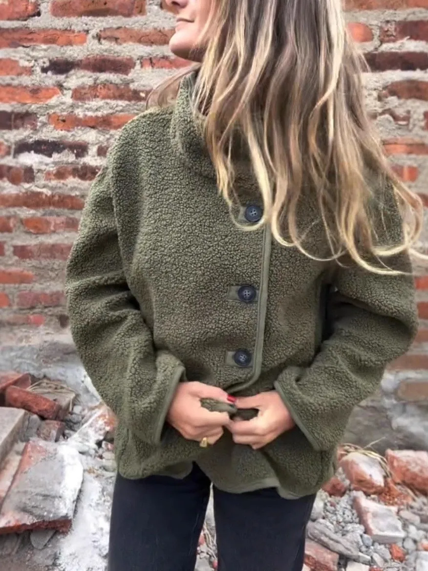 

Повседневное плюшевое пальто, осенне-зимняя модная однобортная куртка с высоким воротником и длинными рукавами, однотонная куртка, свободная теплая женская одежда