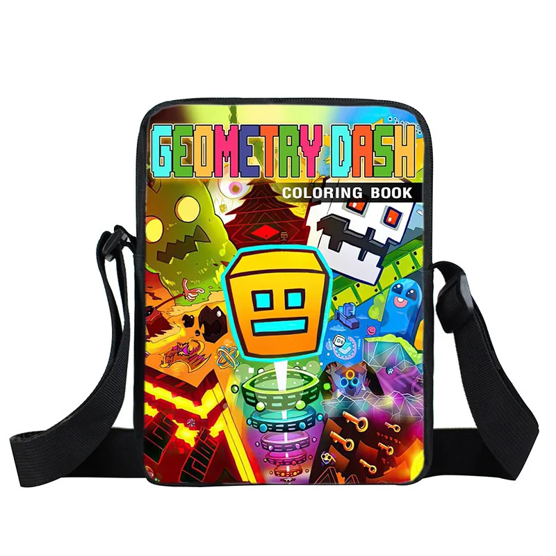 Geometry Dash Game Print borse a tracolla divertente Cartoon Kids Messenger Bag borse impermeabili borsa Casual per bambini borsa a tracolla da viaggio