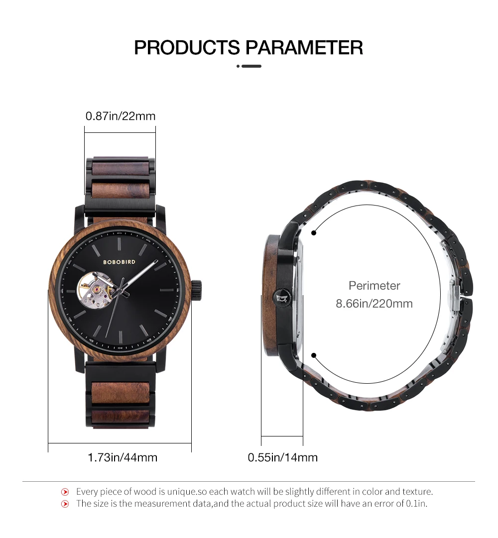 ساعة ميكانيكية BOBO BIRD 2022 موضة كلاسيكية للرجال ساعة يد أوتوماتيكية ساعات خشبية تابي صندوق هدايا مخصص reloj hombre #3