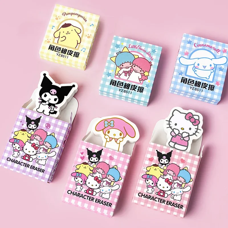 sanrio hello kitty borracha para criancas kawaii borracha material escolar presente de escritorio papelaria premios ortable borracha my melody kuromi 24 pcs 01