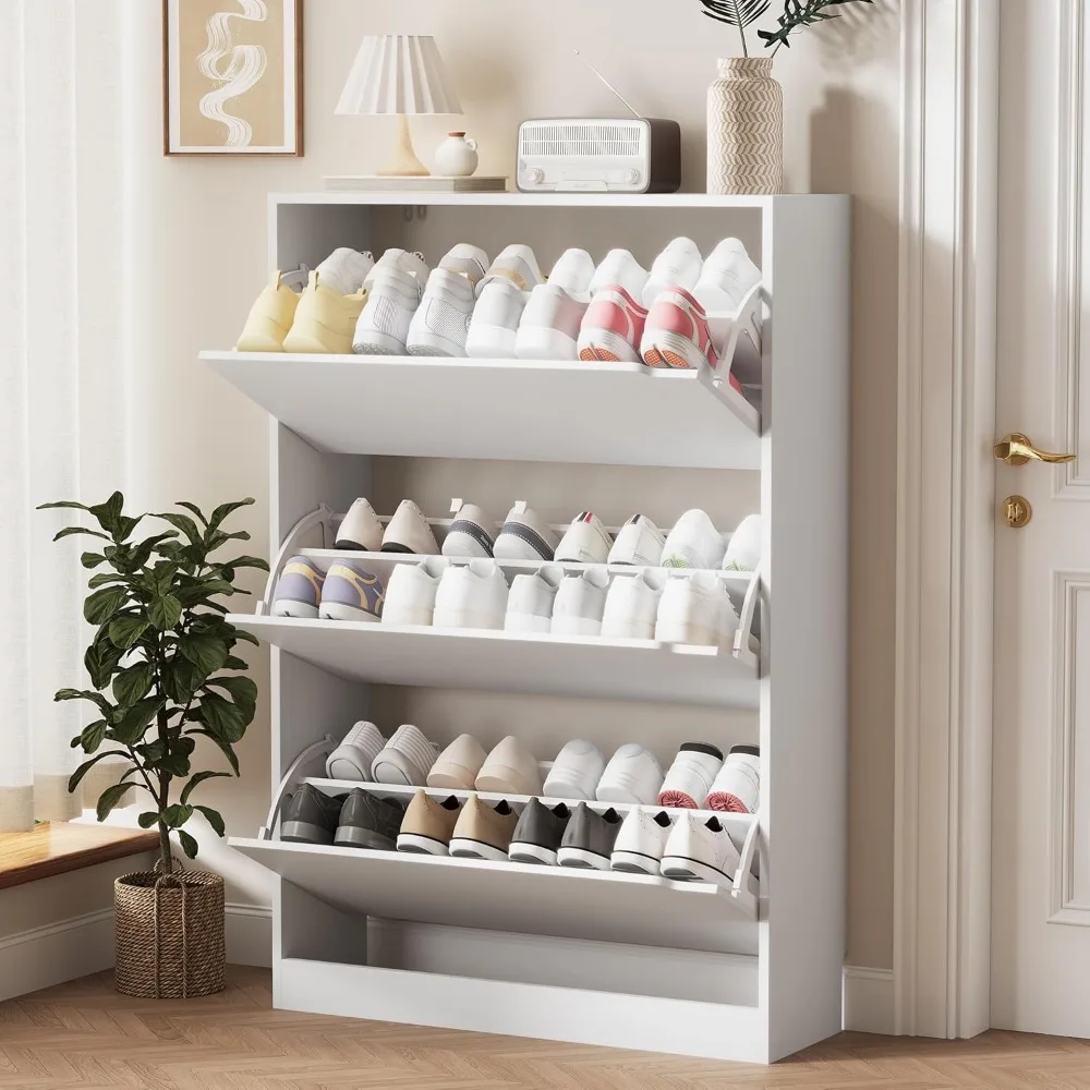 

Shoe Storage Cabinet for Entryway Sturdy Wood Hidden Shoe Storage, Freestanding Narrow Slim Shoe Organizer for Front Door