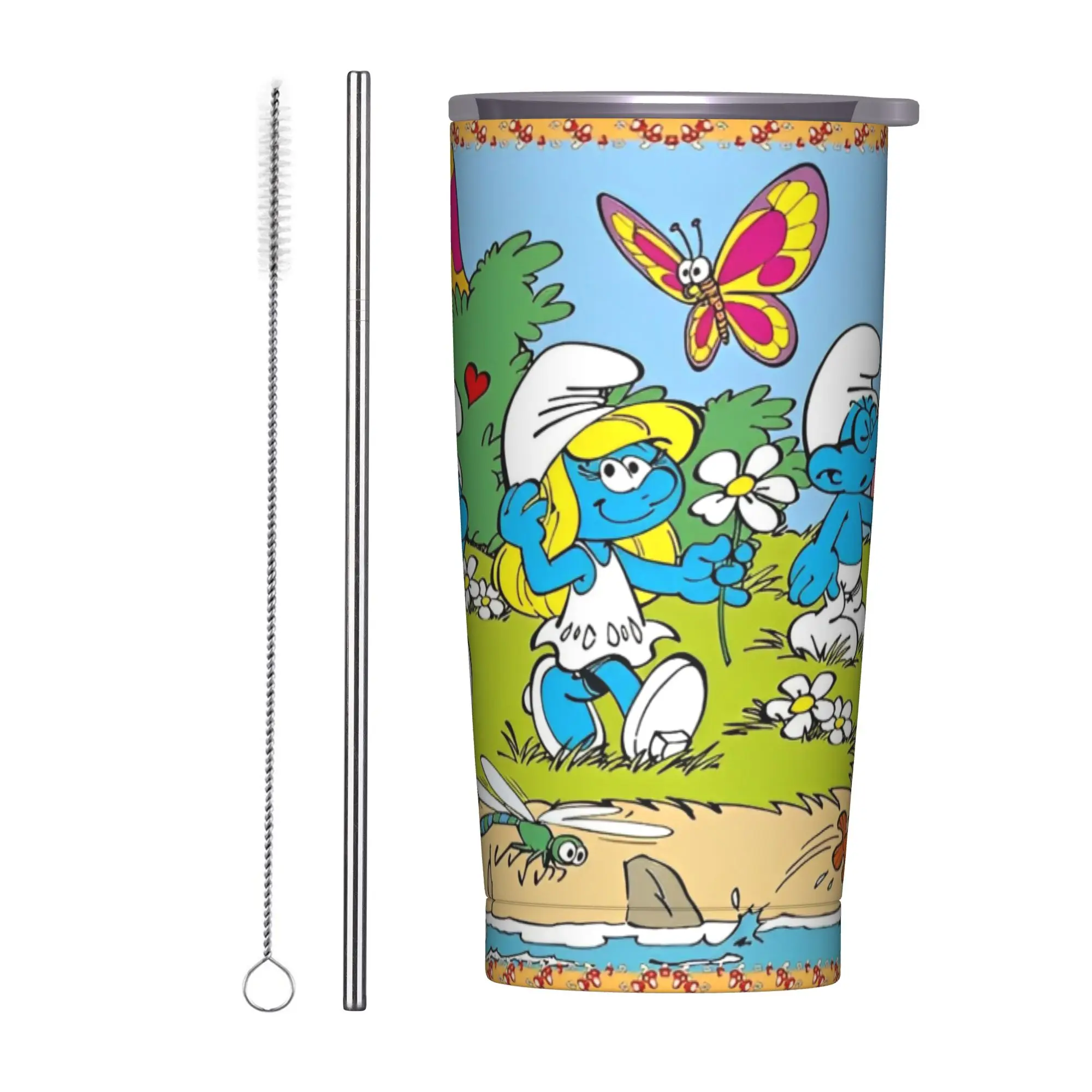 

The SSMURFF Blue Cartoon Anime 90s Tumbler Vacuum Insulated Thermal Cup Stainless Steel Smoothie Tea Mug Spill Proof, 20oz