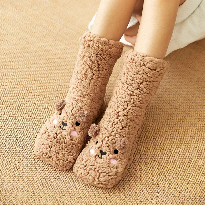 Mntrerm Floor Socks Ladies Autumn And Winter Plus Velvet Coral Fleece Slippers Home Slippers Snow Socks Confinement Carpet Socks