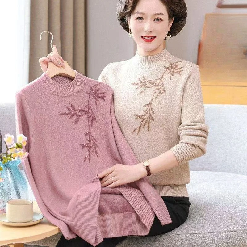 

Loose Knitted Warm Sweater Fashion Half High Collar Pure Color Pullover Autumn New Style One Line Ready To Wear Garment M165