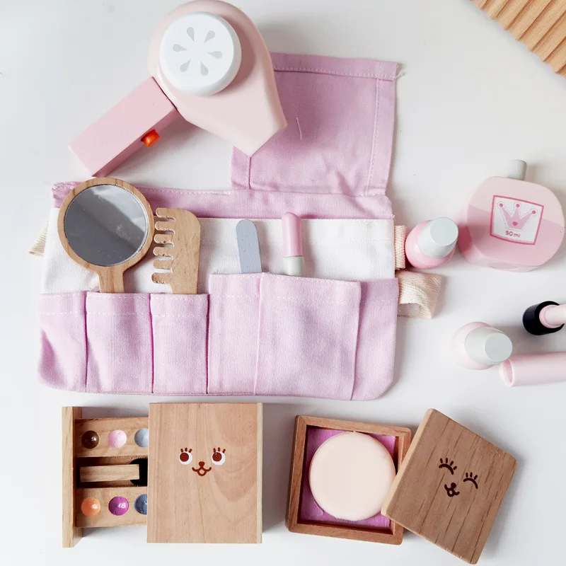 

Playhouse Portable Makeup Bag Cosmetics Girl Dressing Game Children's Simulation Wooden Toy Set Imitation Communication