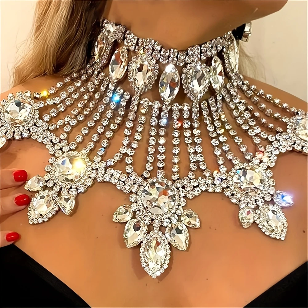 Fashion Shiny Rhinestone Pendant Necklace Jewelry Exquisite Luxury Party Party Jewelry Large Necklace Body Neck Accessories