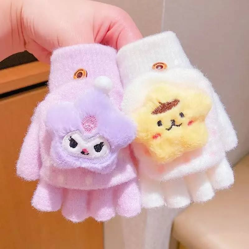 Guanti infradito per bambini Guanti mezze dita senza dita Sanrio Kuromi Cartoon per ragazzi e ragazze per tenere al caldo in autunno inverno
