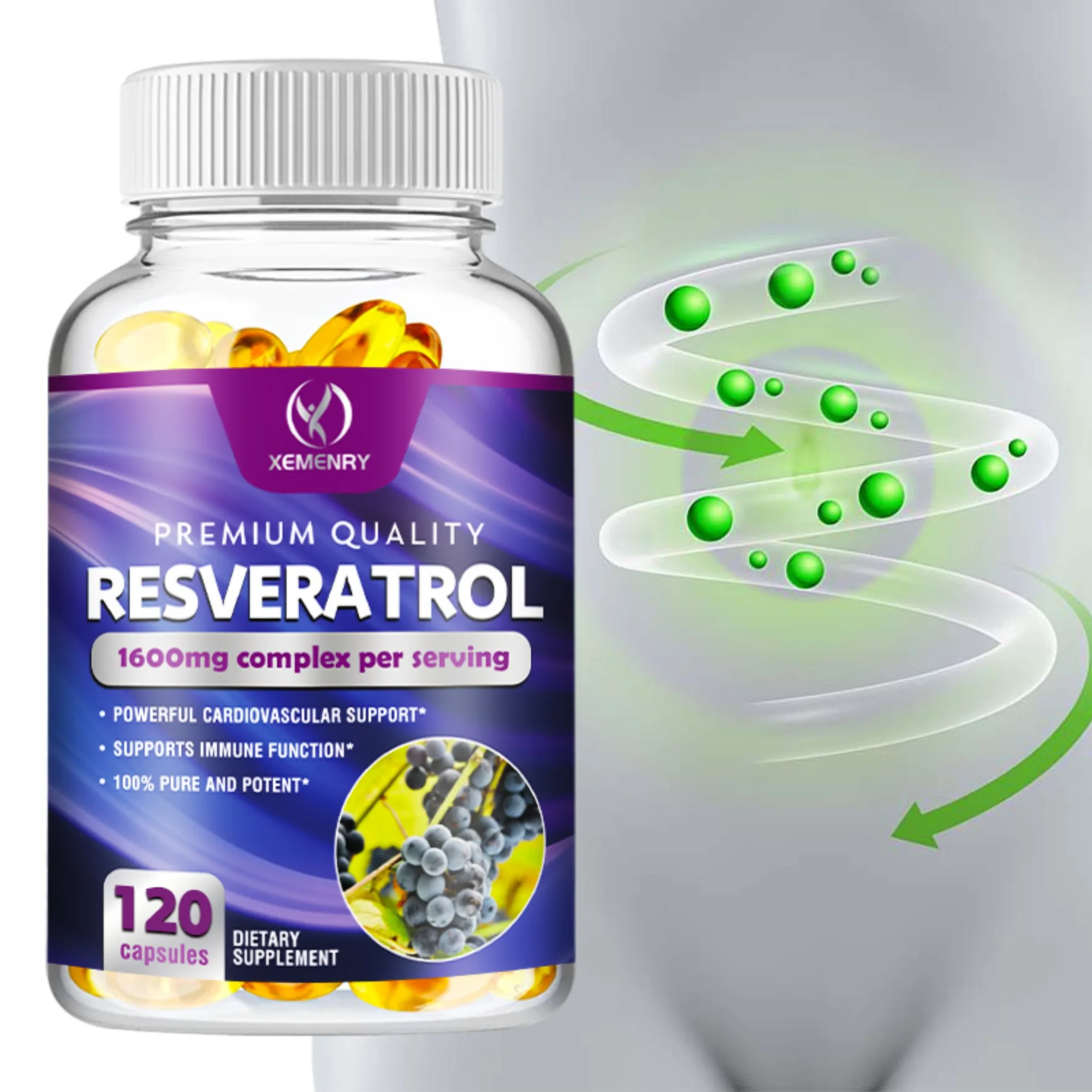 

Resveratrol - Heart, Cardiovascular, Skin, Circulatory Health, Promotes Metabolism, Anti-aging, Antioxidant - 120 Capsules