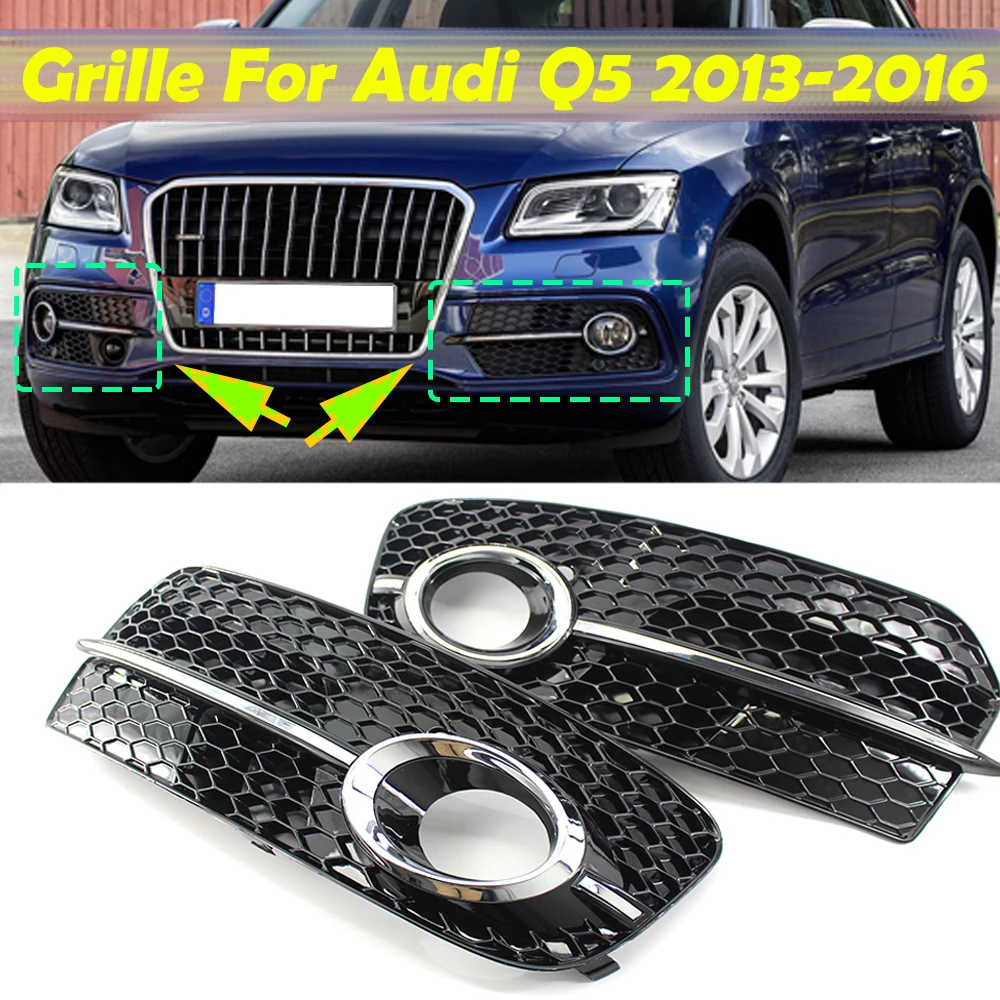 

1Pair Car Bumper Fog Light Cover Honeycomb Grille Grill Chrome Silver For Audi Q5 2013 2014 2015 2016 Left Right Car Accessories