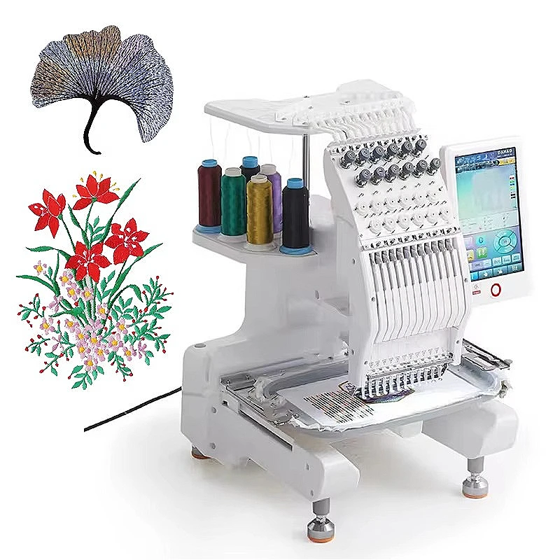 Single Head Commercial Embroidery Machine with Auto Bobbin Winder Function Customized 12 Needle 1000 SPM for Small Shop