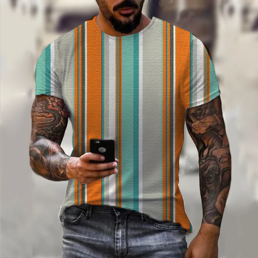 Striped T-Shirt for Men Clothing Oversize Tee Shirt Man Graphic T-shirts 3D Full Print Summer Casual Short Sleeve Tops Fashion