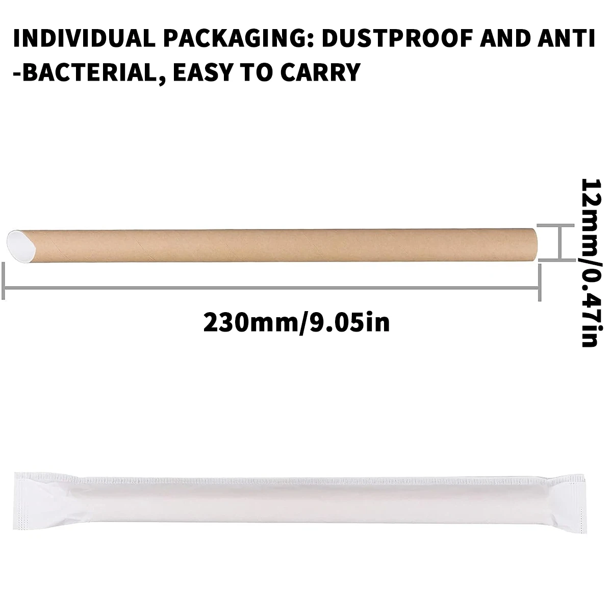 Brown 12x230MM Individually Wrapped Eco-Friendly Drinking Thick Paper Straws for Restaurants Supply in Daily Life--1000 Pcs